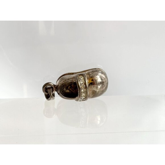 Children's Shoe Silver Toned Rhinestone Accented Vintage Pendant | Charm - Picture 9 of 9